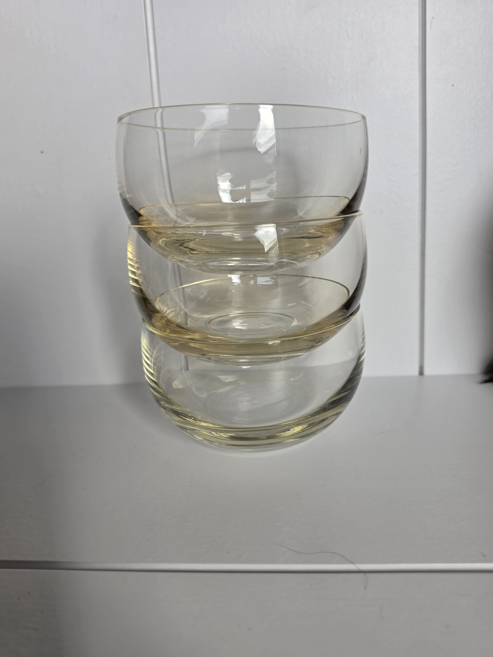 Clear Amber-Tinted Culbuto Bowls - Set of 3